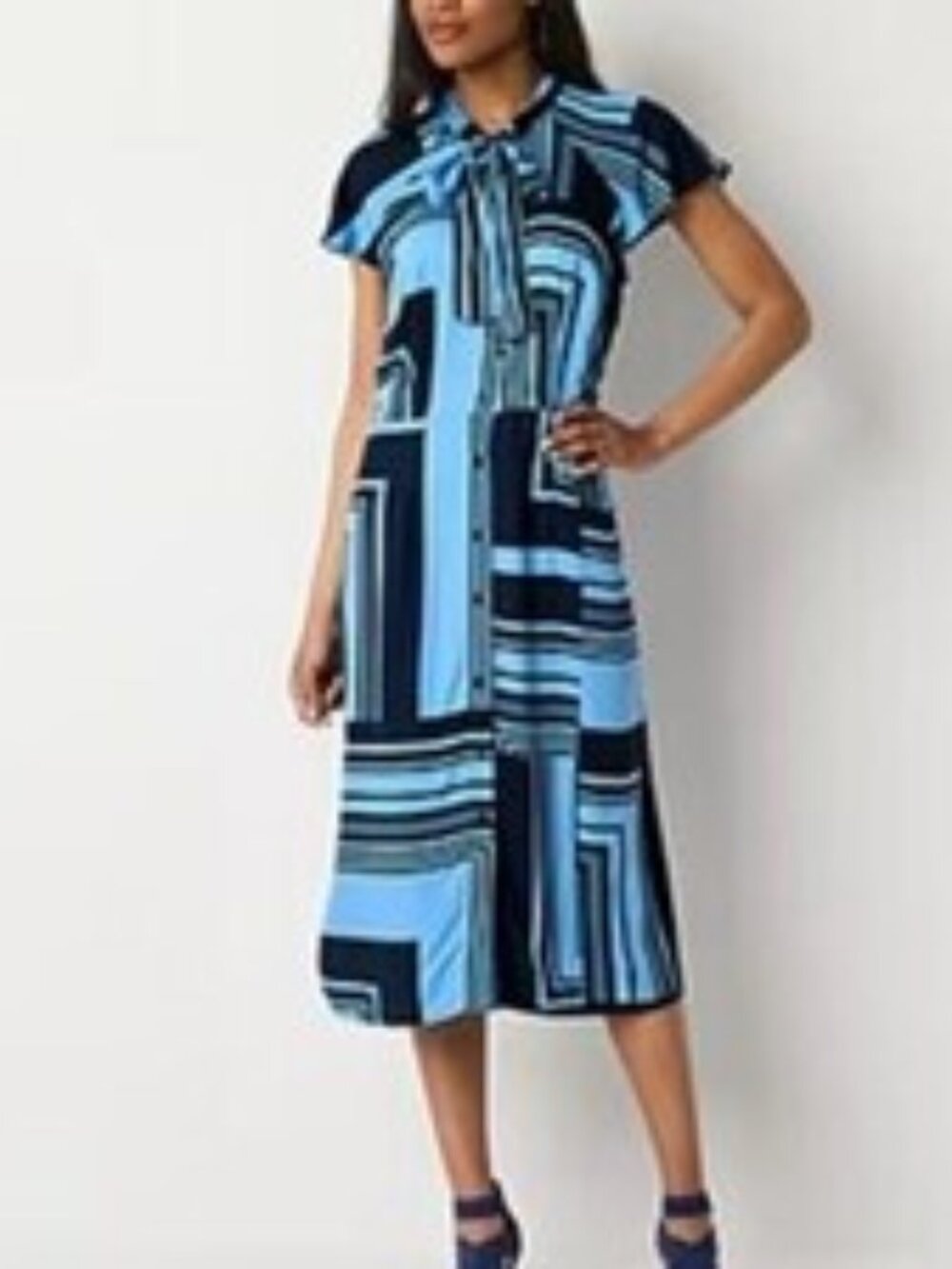 Liz Claiborne women's geometric print midi dress SZ 18 100% Rayon